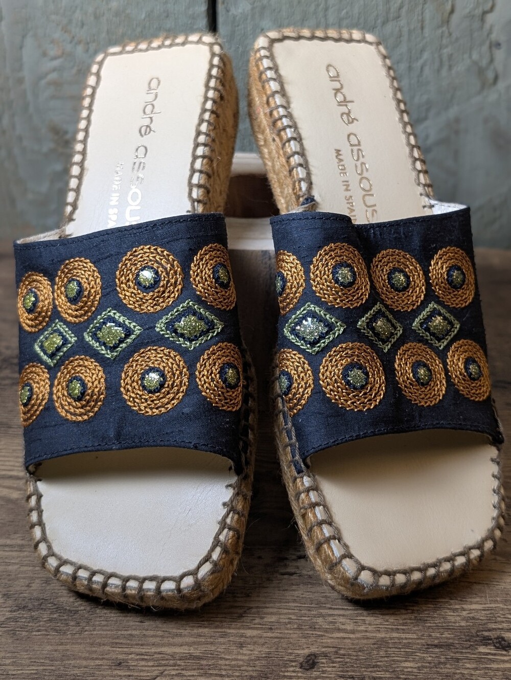 Andre Assous Embroidered Slide Sandals